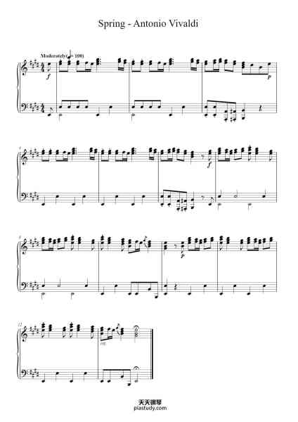 “The Four Seasons - Spring in E Major, RV. 269: I. Allegro”钢琴谱-By Antonio Vivaldi-免费下载-天天钢琴