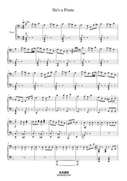 “He's a Pirate”钢琴谱-Klaus Badelt-免费下载-天天钢琴
