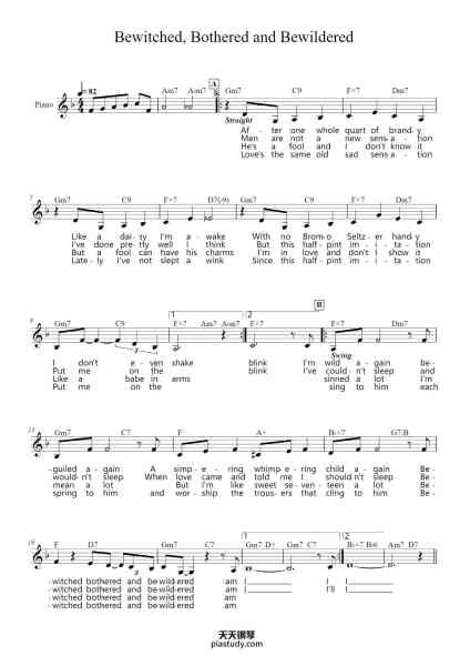 “Bewitched, Bothered and Bewildered”钢琴谱- R. Rodgers-免费下载-天天钢琴