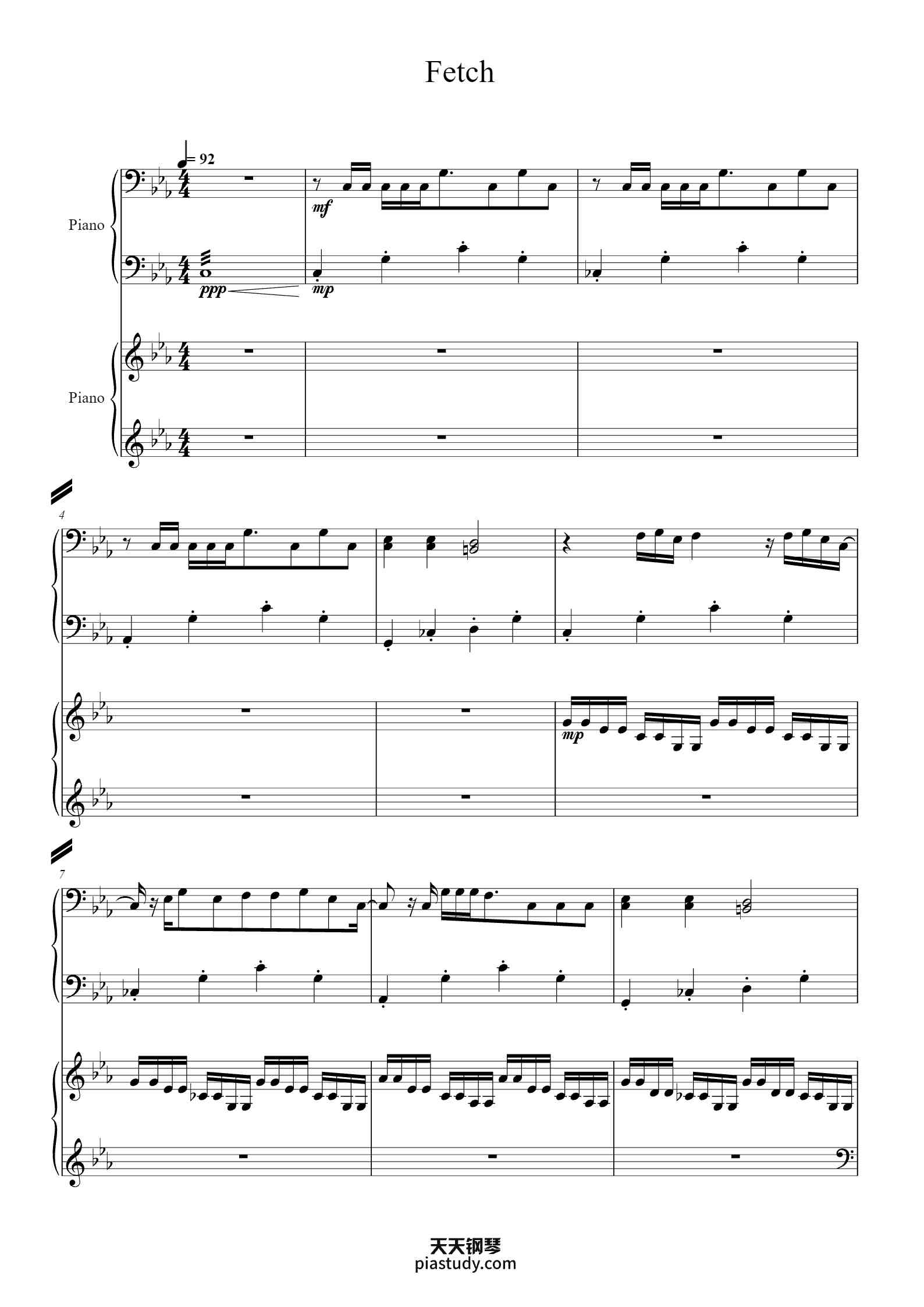 Fetch Song Fetch钢琴谱 - DHeusta/Dawko - free piano sheet music - PiaNoproblem