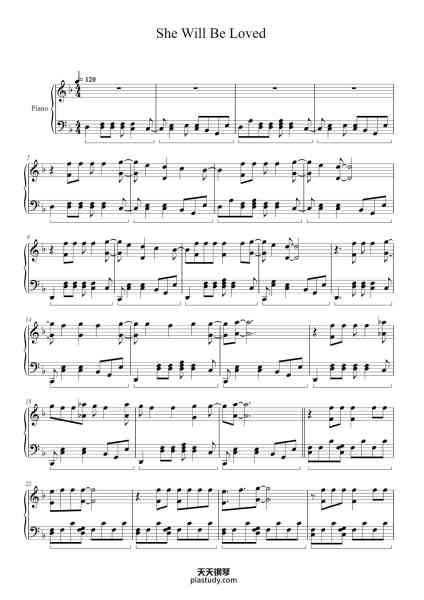 “She Will Be Loved”钢琴谱-arranged by Emma Paavo-免费下载-天天钢琴