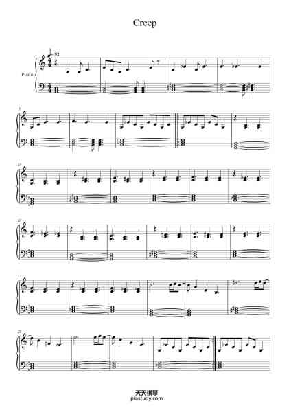 “Creep”钢琴谱-Radiohead Albert Hammond Mike Hazelwood-免费下载-天天钢琴