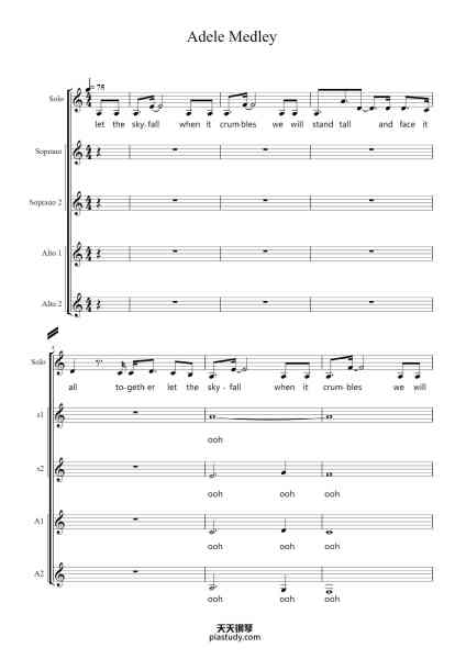 “Adele Medley”钢琴谱-arr. by Bri Christiansen-免费下载-天天钢琴
