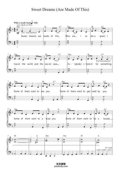“Sweet Dreams (Are Made Of This)”钢琴谱-Words and Music by ANNIE LENNOX
and DAVID A. STEWART-免费下载-天天钢琴