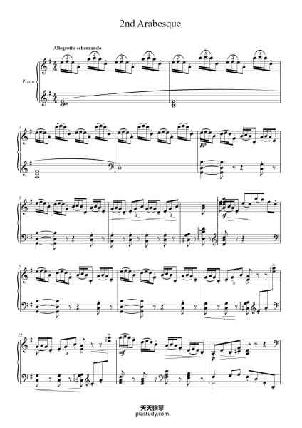 “Arabesque No. 2 in G Major, L. 66”钢琴谱-Claude Debussy
(1862 - 1918)-免费下载-天天钢琴