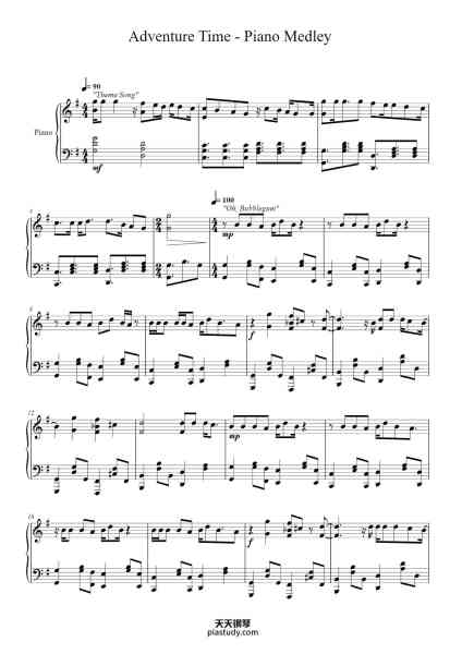 “Adventure Time - Piano Medley”钢琴谱-PendletonWard/Rebecca Sugar Arranged by ThePandaTooth-免费下载-天天钢琴