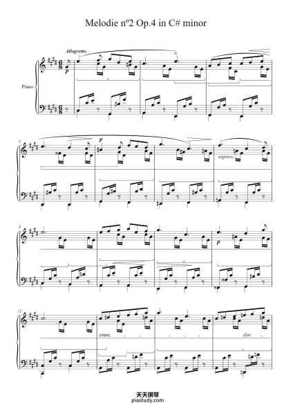 “Melodie nº2 Op.4 in C# minor”钢琴谱-Fanny Mendelssohn -Hensel
(1805 - 1847)
-免费下载-天天钢琴