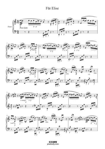 “ Für Elise”钢琴谱-Beethoven-免费下载-天天钢琴