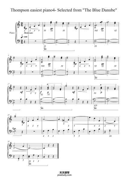 “Thompson easiest piano4- Selected from "The Blue Danube"”钢琴谱-John Thompson-免费下载-天天钢琴
