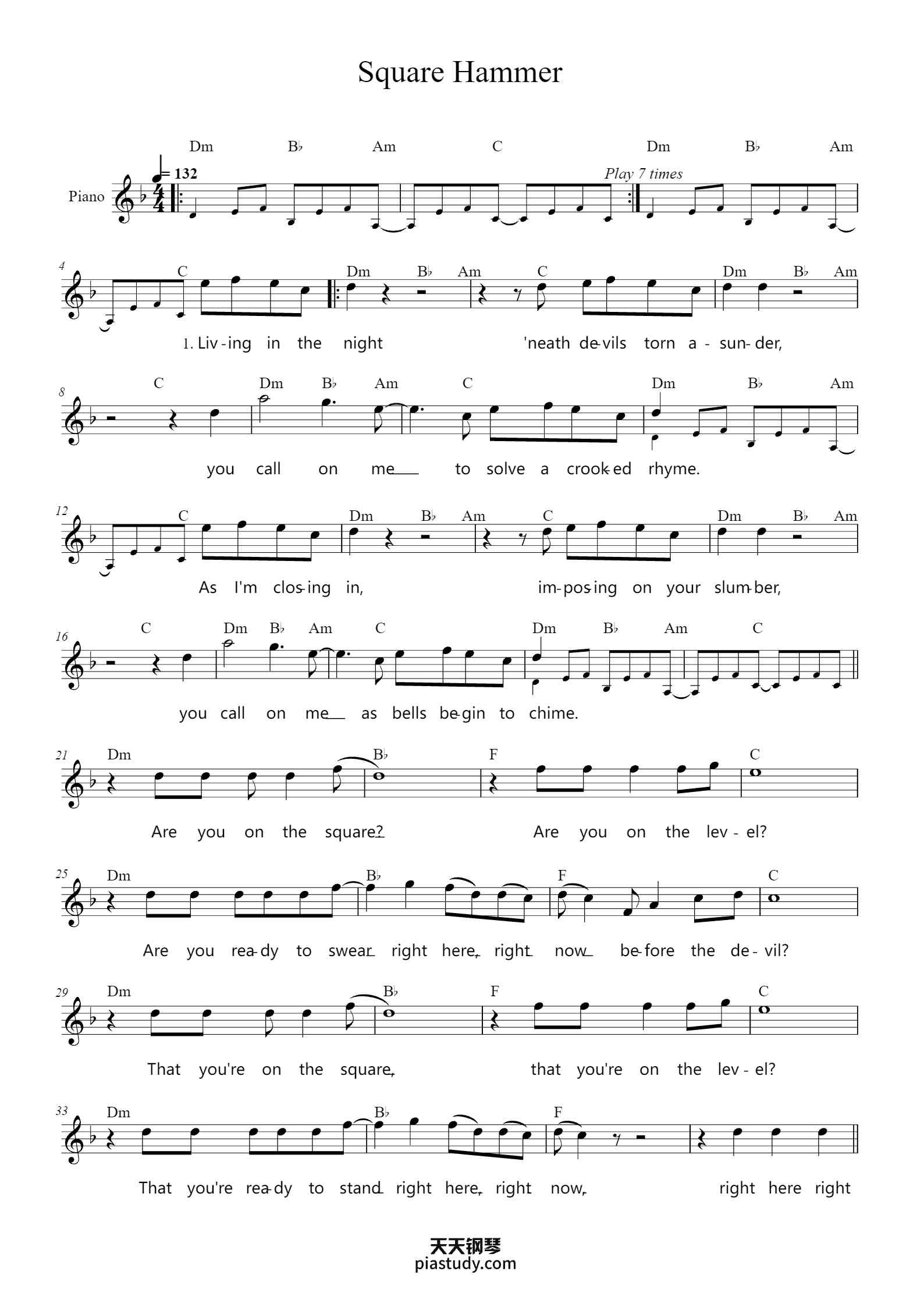 'Square Hammer' - Piano Sheet Music By Ghost | TOPiano