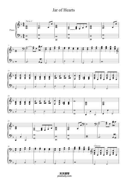 “Jar of Hearts”钢琴谱-Adapted piano accompaniment by Joy-免费下载-天天钢琴