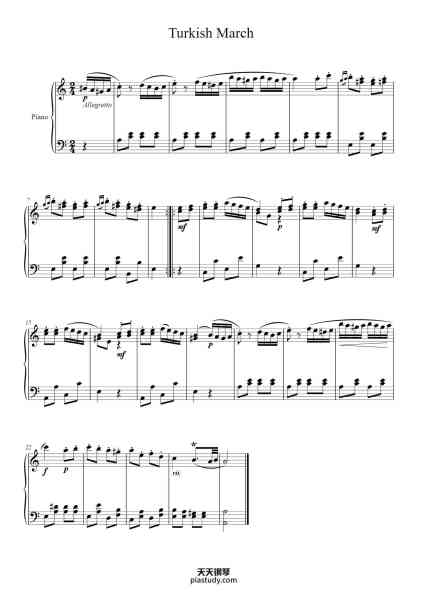 “Rondo Alla Turca from Piano Sonata No. 11 in A Major, K. 331: III. Allegretto”钢琴谱-Wolfgang Amadeus Mozart-免费下载-天天钢琴