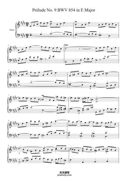 “Prélude No. 9 in E Major, BWV 854”钢琴谱-Johann Sebastian Bach
(1685 - 1750)-免费下载-天天钢琴