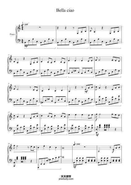 “Bella ciao”钢琴谱-Fety Turbraith-免费下载-天天钢琴