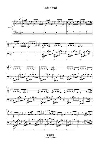 “Unfaithful”钢琴谱-Rihanna
Arr. V. Grieger-免费下载-天天钢琴