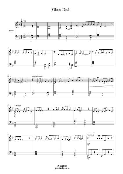 “Ohne Dich”钢琴谱-Rammstein-免费下载-天天钢琴
