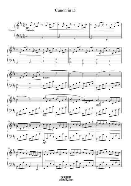 “卡农正版”钢琴谱-帕赫贝尔-Pachelbel-免费下载-天天钢琴