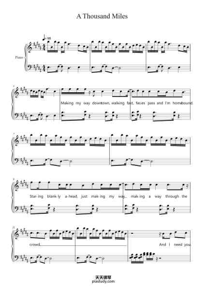 “A Thousand Miles”钢琴谱-Words & Music by Vanessa Carlton-免费下载-天天钢琴