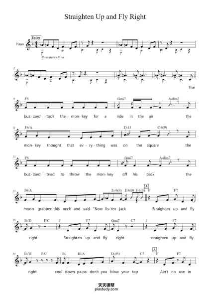 “Straighten Up and Fly Right”钢琴谱-Nat King Cole
Irving Mills-免费下载-天天钢琴