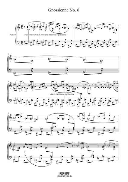 “Gnossienne No. 6”钢琴谱-Erik Satie (1866-1925)-免费下载-天天钢琴