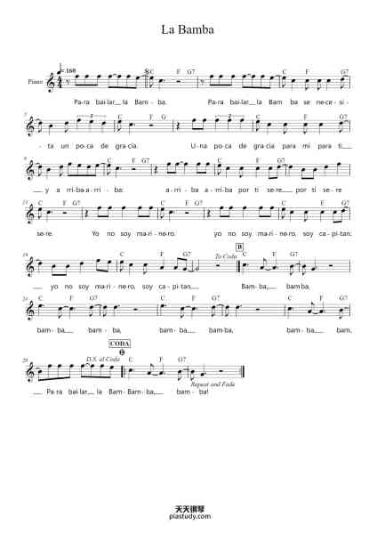 “La Bamba”钢琴谱-Ritchie Valens-免费下载-天天钢琴