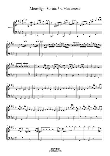 “Piano Sonata No. 14 in C-Sharp Minor, Op. 27, No. 2 "Moonlight": III. Presto agitato”钢琴谱-Ludwig van Beethoven-免费下载-天天钢琴