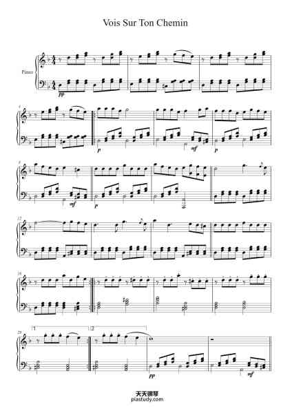 “Vois Sur Ton Chemin”钢琴谱-Transcription: Sebastian Anhalt-免费下载-天天钢琴