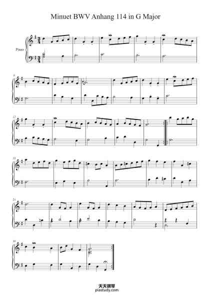 “Minuet in G Major, BWV Anhang 114”钢琴谱-Christian Petzold
(1677–1733)-免费下载-天天钢琴