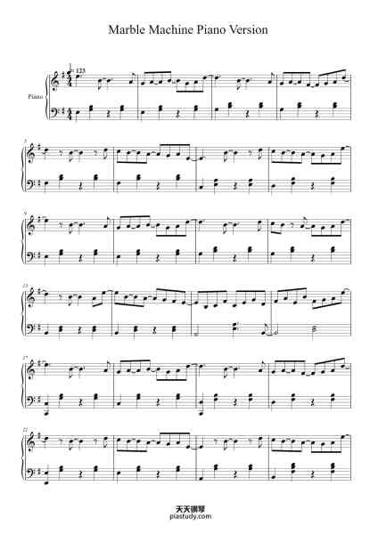 “Marble Machine Piano Version”钢琴谱-M.Molin - Wintergatan-免费下载-天天钢琴