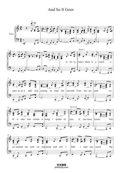 “And So It Goes”钢琴谱-Billy Joel-免费下载-天天钢琴