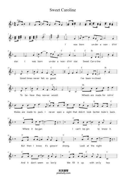 “Sweet Caroline”钢琴谱-Neil Diamond-免费下载-天天钢琴