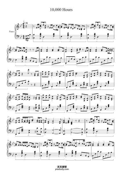 “10,000 Hours”钢琴谱-Arr. Moyses Santos-免费下载-天天钢琴