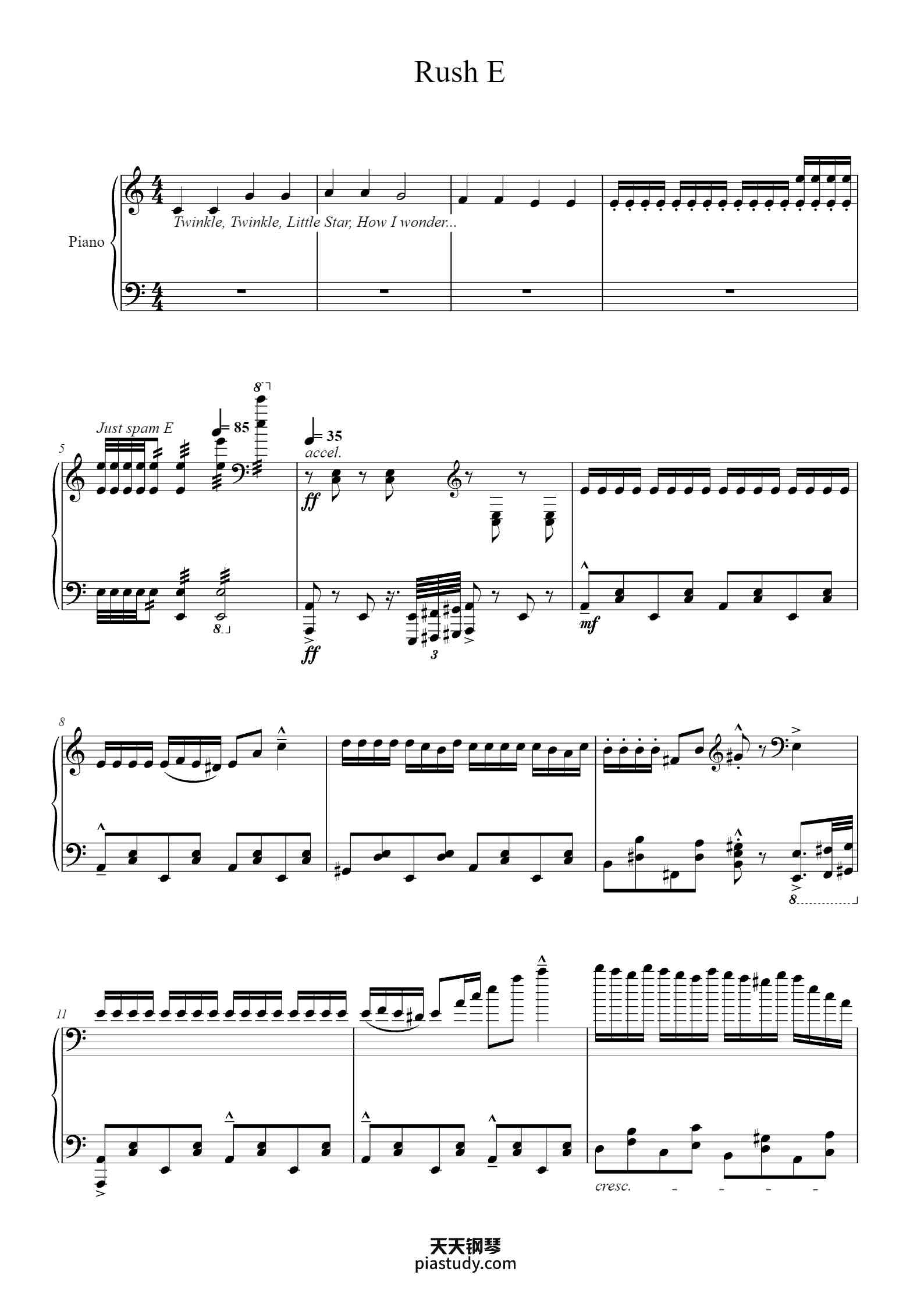 'Rush E' - Piano Sheet Music By Composed by Sheet Music Boss Arranged ...