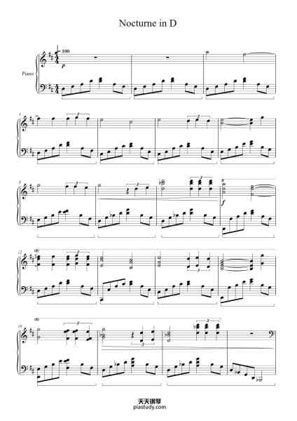 “Nocturne No. 2 in D-Flat Major, Op. 27 No. 2”钢琴谱-Samuel D. Kubik-免费下载-天天钢琴