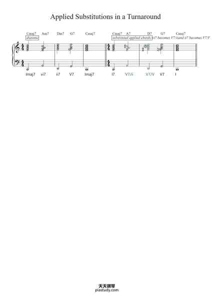 “Applied substitutions in a turnaround”钢琴谱-openmusictheory-免费下载-天天钢琴