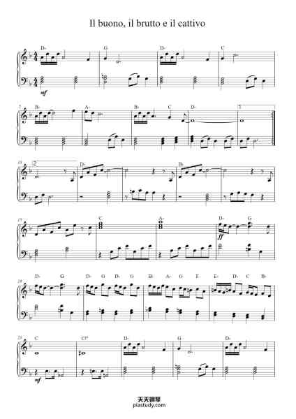 “Il Buono, il Brutto e il Cattivo”钢琴谱-Ennio Morricone-免费下载-天天钢琴