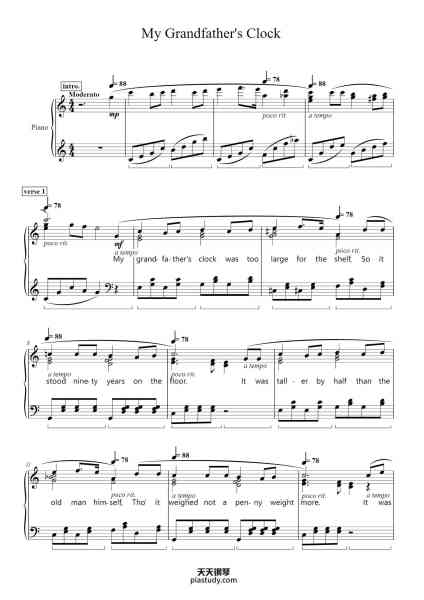 “My Grandfather's Clock”钢琴谱-Composer_&_Lyricist:Henry Clay Work(1832-1884)-免费下载-天天钢琴