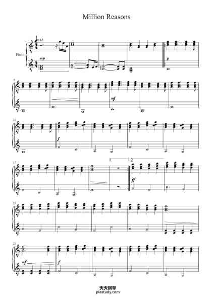“Million Reasons”钢琴谱-Arr. : Nazareno-免费下载-天天钢琴