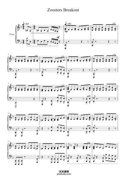 “Zoosters Breakout”钢琴谱-Hans Zimmer-免费下载-天天钢琴