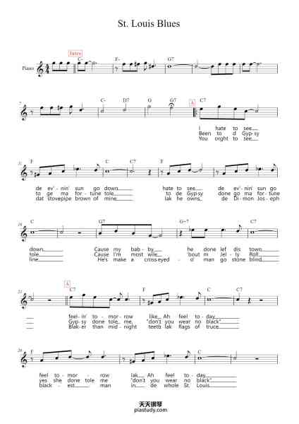 “St. Louis Blues”钢琴谱-W. C. Handy-免费下载-天天钢琴