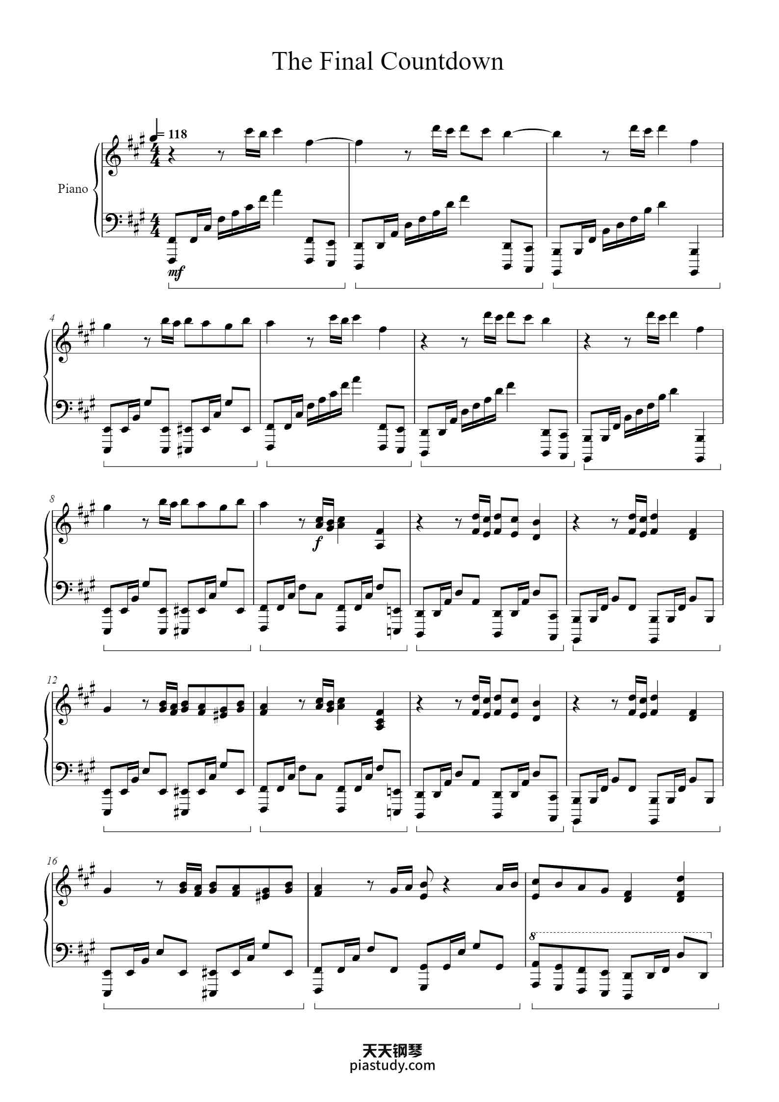 'The Final Countdown' - Piano Sheet Music By Europe | TOPiano
