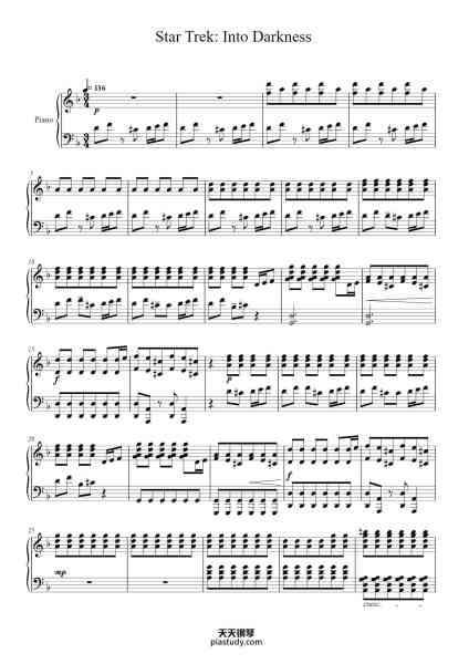 “Star Trek: Into Darkness (Main theme)”钢琴谱-Michael Giacchino-免费下载-天天钢琴