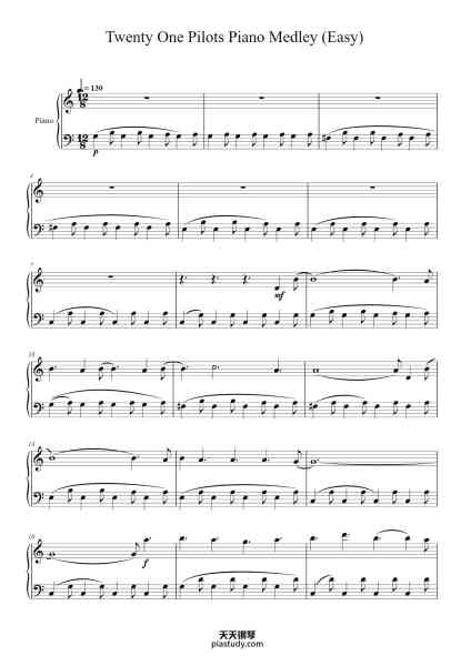 “Twenty One Pilots Piano Medley (Easy)”钢琴谱-J.K.-免费下载-天天钢琴