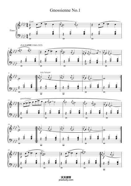 “Gnossienne No. 1”钢琴谱-Erik Satie-免费下载-天天钢琴