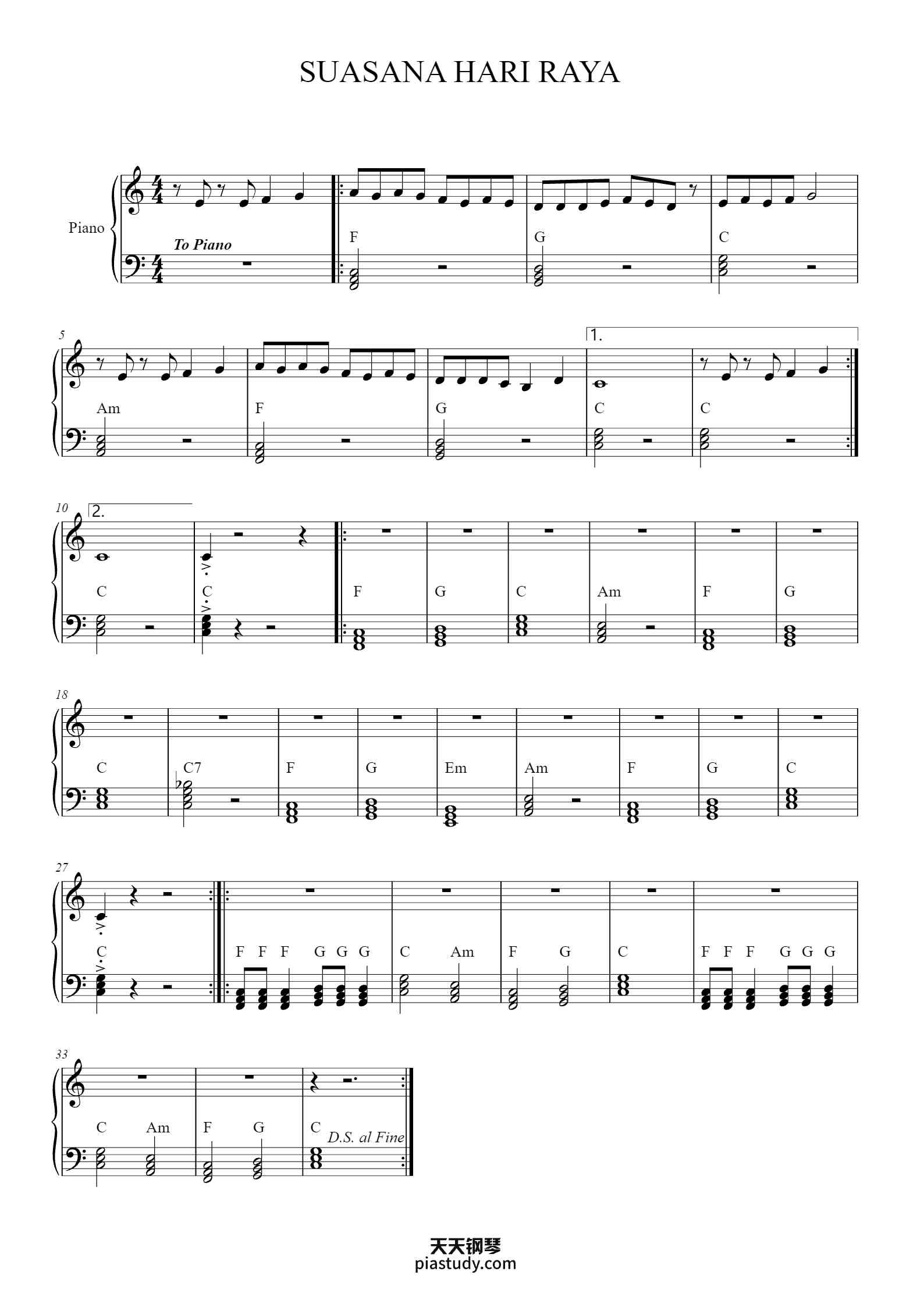 'Suasana Hari Raya' - Piano Sheet Music By ANUAR ZAIN & ELINA GUBAHAN ...