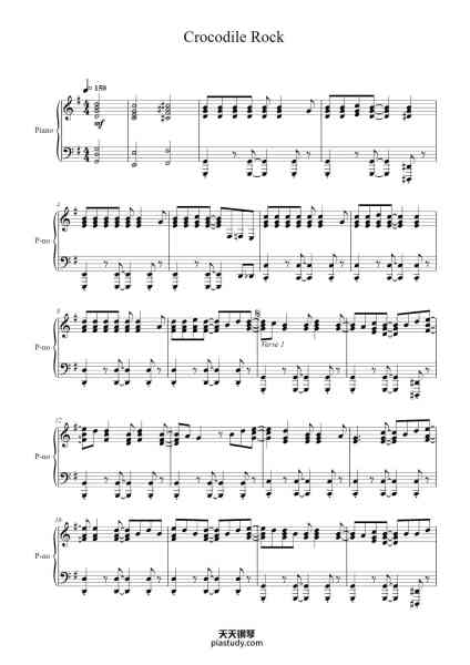“Crocodile Rock”钢琴谱-Elton John-免费下载-天天钢琴