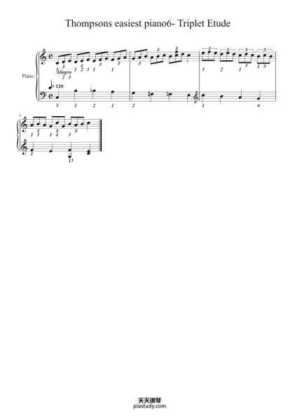 “Thompsons easiest piano6- Triplet Etude”钢琴谱-John Thompson-免费下载-天天钢琴