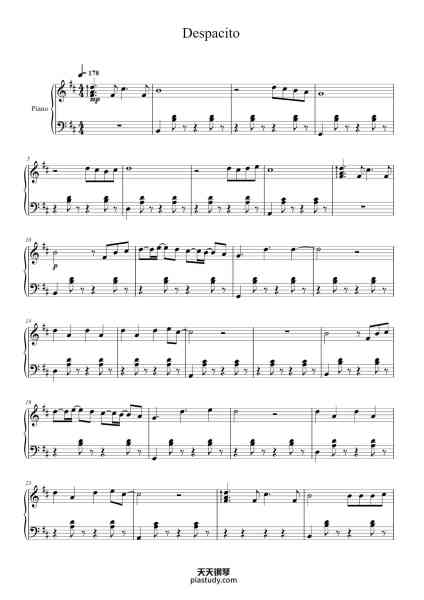 “Despacito”钢琴谱-Luis Fonsi-免费下载-天天钢琴