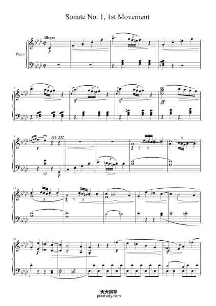 “Sonate No. 1, 1st Movement”钢琴谱-Ludwig van Beethoven 
(1770 - 1827) -免费下载-天天钢琴