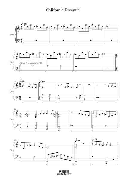 “California Dreamin'”钢琴谱-Sia-免费下载-天天钢琴
